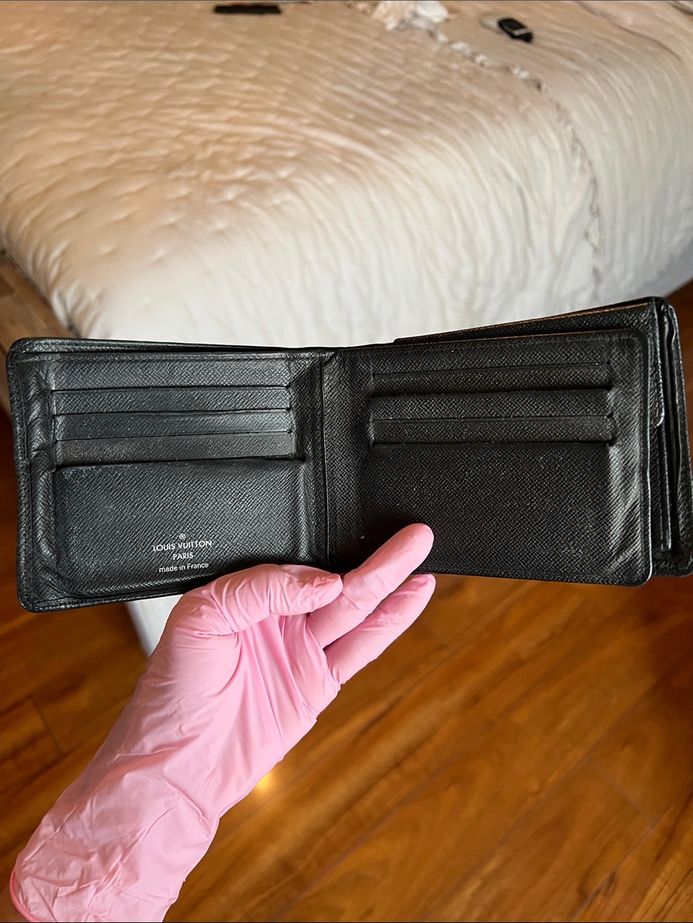 ✨Louis Vuitton Black Textured Leather Wallet with Subtle LV Stamp✨